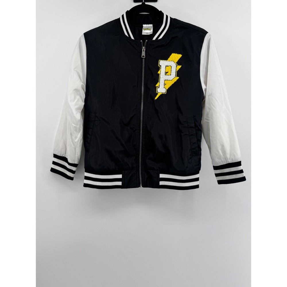 Pokemon Kids Pikachu Battle Ready Varsity Bomber Jacket Black White‎ Size Small